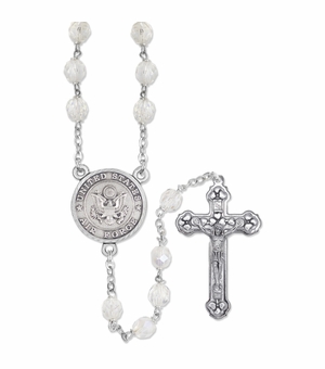 7mm Round Crystal Glass Beads Rosary with Crucifix and U.S. Air Force Center