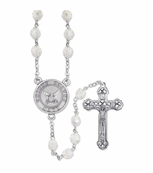 7mm Round Crystal Glass Beads Rosary with Crucifix and U.S. Navy Center