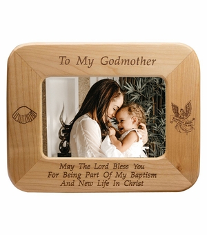 8-1/2 x 6-1/2 Inch Maple Wood Baptism Godmother Photo Frame