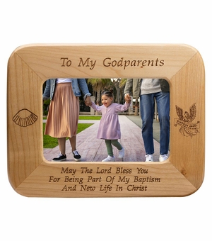 8-1/2 x 6-1/2 Inch Maple Wood Baptism Godparents Photo Frame