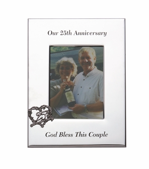 8-1/4 Inch Silver Plated 25th Wedding Anniversary Photo Frame