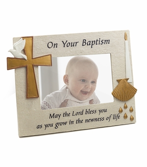 8-3/4 x 6-3/4 Inch Stone Resin Baptism Photo Frame-Holds 4 x 6 Inch Photo