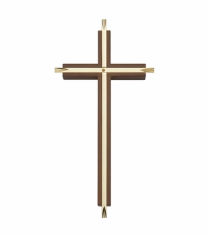 8 Inch Engraved Brass and Walnut Wall Cross