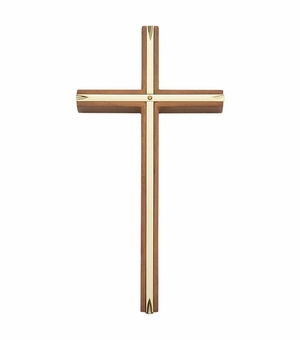 8 Inch Engraved Brass and Walnut Wall Cross