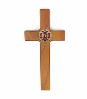 8 Inch Firefighter Wood Wall Cross