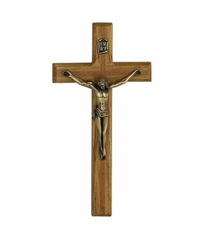 8" Wood Wall Crucifix w/ Metal Corpus