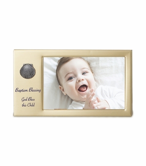 8 x 4-1/2 Inch Gold Metal Baptism Blessing Photo Frame