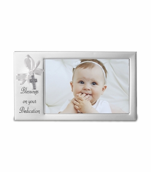 8 x 4-1/2 Inch Silver Metal Baby Dedication Photo Frame