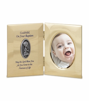 8 x 5 Inch Gold Metal Boy Godchild Baptism Photo Frame