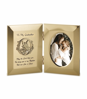 8 x 5 Inch Gold Metal Boy Godmother Baptism Photo Frame