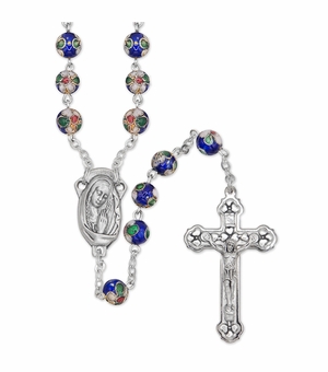 8mm Blue Cloisonne Beads Rosary with Crucifix and Madonna Center