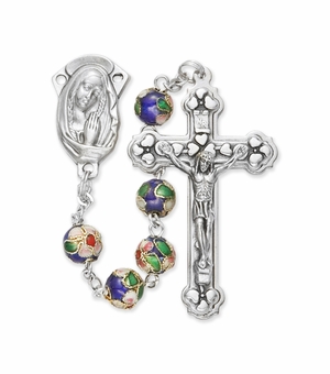 8mm Genuine Cloisonne Blue Bead Rosary with Crucifix and Madonna Center