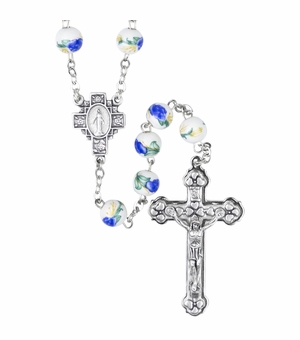 8mm Hand-Painted Green Ceramic Bead Rosary with Crucifix and Miraculous Center