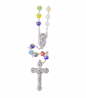 8mm Murano Glass Heart Bead Rosary with Crucifix and Madonna Center
