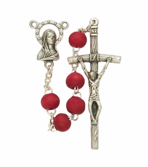 8mm Rose Scented Wood Beads and Madonna Center Rosary