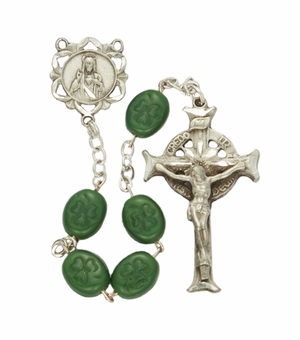 8mm Shamrock Beads and Fine Pewter Center/Crucifix Rosary