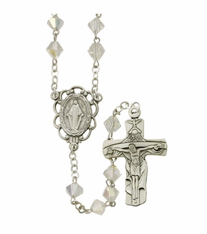 8mm Tin Cut Crystal  Rosary Necklace with Sterling Silver Center and Crucifix