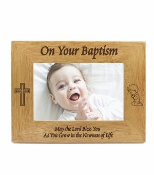 9-1/8 x 7-1/8 Inch Hardwood Boy Baptism Photo Frame-Holds 4 x 6 Inch Photo