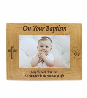 9-1/8 x 7-1/8 Inch Hardwood Girl Baptism Photo Frame-Holds 4 x 6 Inch Photo