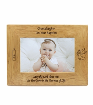 9-1/8 x 7-1/8 Inch Hardwood Granddaughter Baptism Photo Frame-Holds 4 x 6 Inch Photo