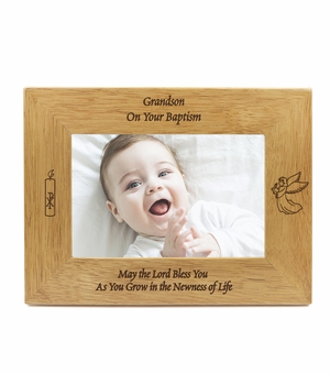 9-1/8 x 7-1/8 Inch Hardwood Grandson Baptism Photo Frame-Holds 4 x 6 Inch Photo