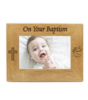 9-1/8 x 7-1/8 Inch Hardwood Personalized Baptism Photo Frame-Holds 4 x 6 Inch Photo