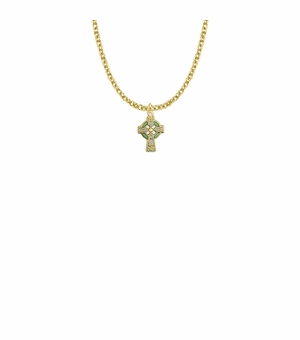 9/16 Inch 10KT Gold Filled Celtic Cross with Green Enamel Detail Cross Necklace