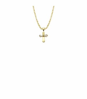9/16 Inch 10KT Gold Filled Cubic Zirconia Stone Center Baby Cross Necklace
