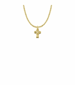 9/16 Inch 14KT Gold Plated Over Sterling Silver Small Celtic Cross Necklace
