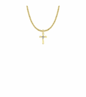 9/16 Inch 18KT Gold Plated Over Sterling Silver Rounded Ends Cross Necklace with Cubic Zirconia Stone