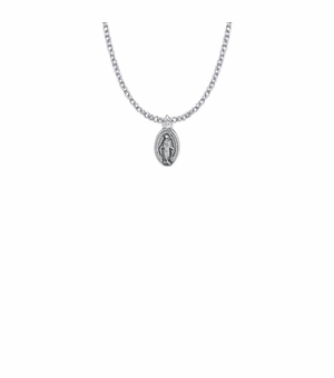 9/16 Inch Pewter Oval Girl First Communion Miraculous Medal