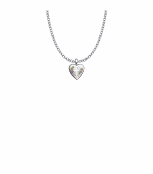 9/16 Inch Sterling Silver and Enameled Rose with Cross on Heart Locket Necklace