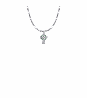 9/16 Inch Sterling Silver Celtic Cross with Green Enamel Detail Cross Necklace