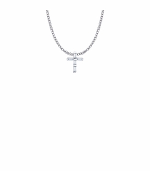 9/16 Inch Sterling Silver Crystal Cubic Zirconia Cross Necklace