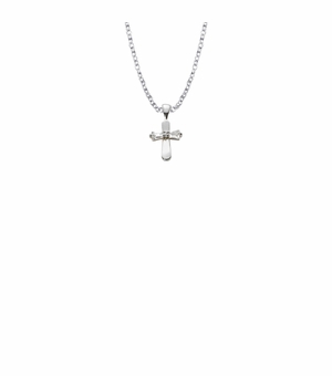 9/16 Inch Sterling Silver Cubic Zirconia Stone Center Baby Cross Necklace