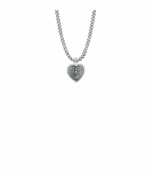 9/16 Inch Sterling Silver Heart Shaped Blue Enameled Miraculous Medal