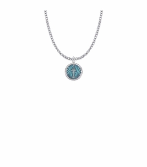 9/16 Inch Sterling Silver Round Blue Enameled Miraculous Medal
