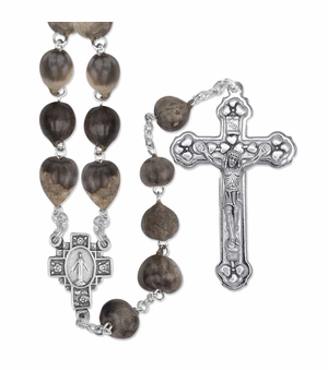 9.5mm Jobs Tear Seed Beads Rosary with Crucifix and Miraculous Center