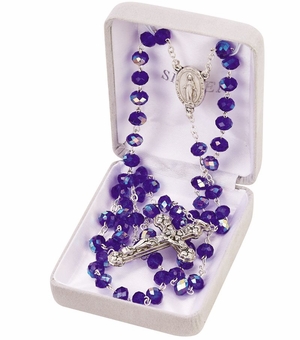 Blue Cut Glass Bead Rosary