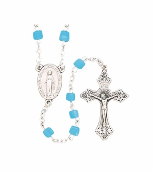 Glass Aqua Cube Beads Rosary