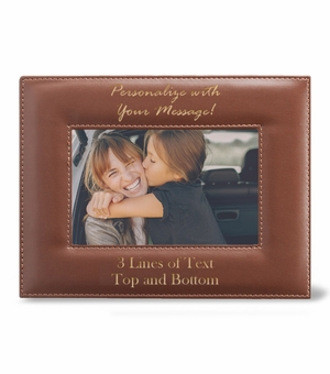 Personalized Brown Leatherette Photo Frame (Horizontal)