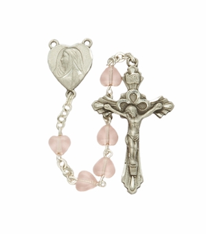Pink Heart Glass Bead Rosary