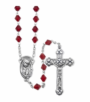 Red Crystal Tin Cut Bead Rosary