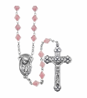 Red Crystal Tin Cut Bead Rosary