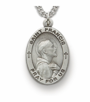 Saint Francis 1 inch Patron of Animals Nickel Silver Engraved Medal on 24 inch Chain