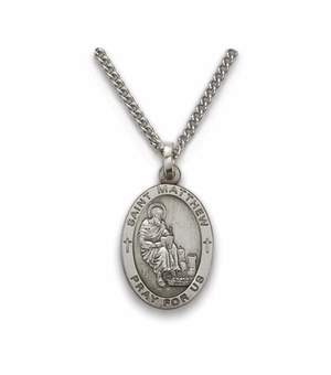 Saint Matthew 1 inch Patron of Accountants & Bankers Nickel Silver Engraved Medal on 24 inch Chain