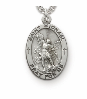Saint Michael 1 inch patron of Police Officers And Protector of Our Military Forces, Nickel Silver Engraved Medal on 24 inch Chain