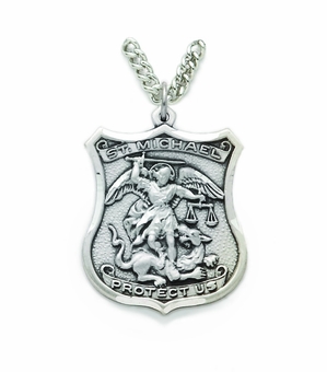 Saint Michael Nickel Silver Policeman Badge on a 24" chain