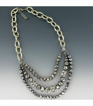 Silver Chain Necklace with Triple Strand Swarovski Crystals