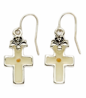 Silver Plated Cross Earrings with Mustard Seed
